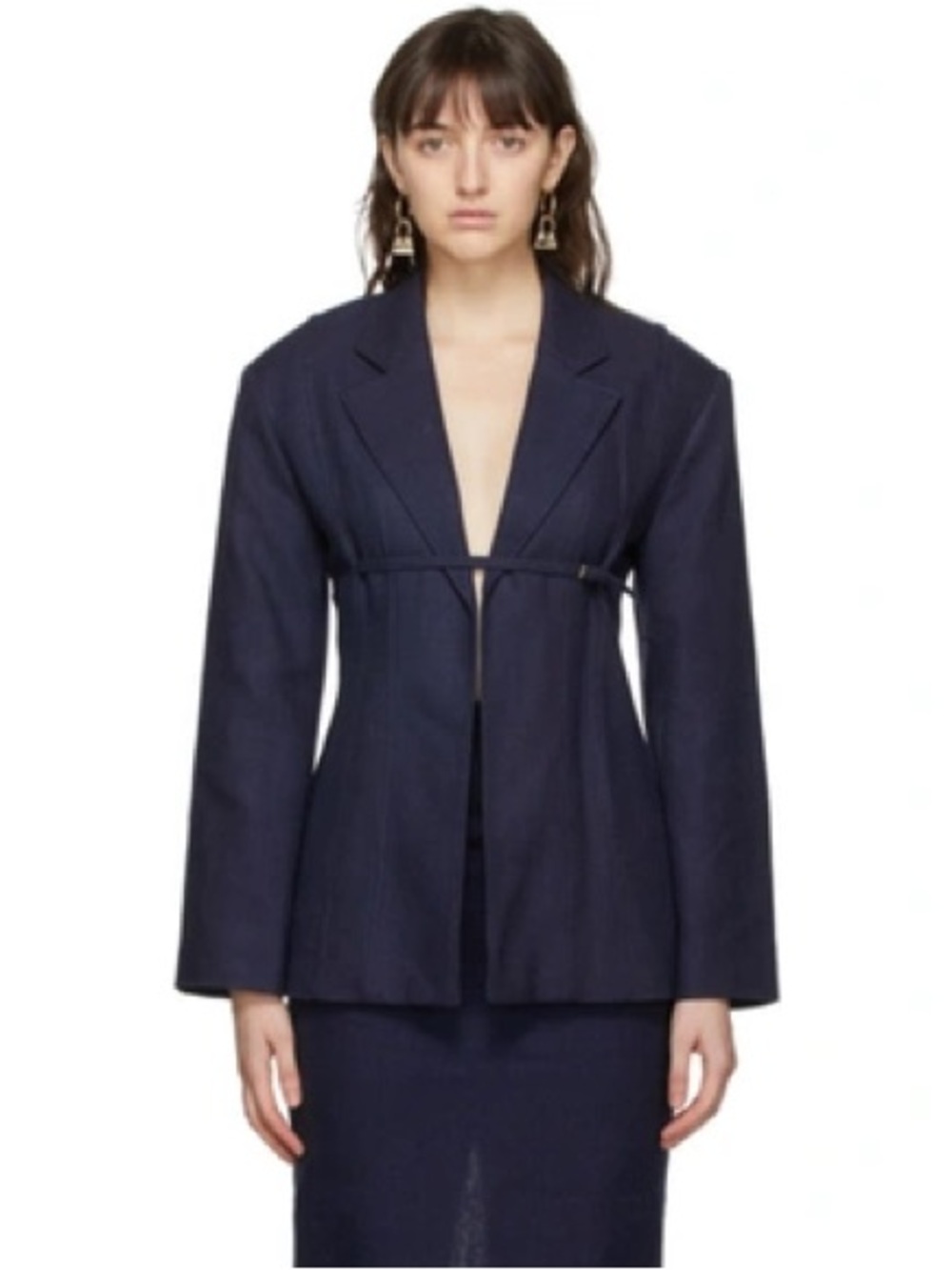 JACQUEMUS Navy Linen Blazer (34) - Picture 4 of 15